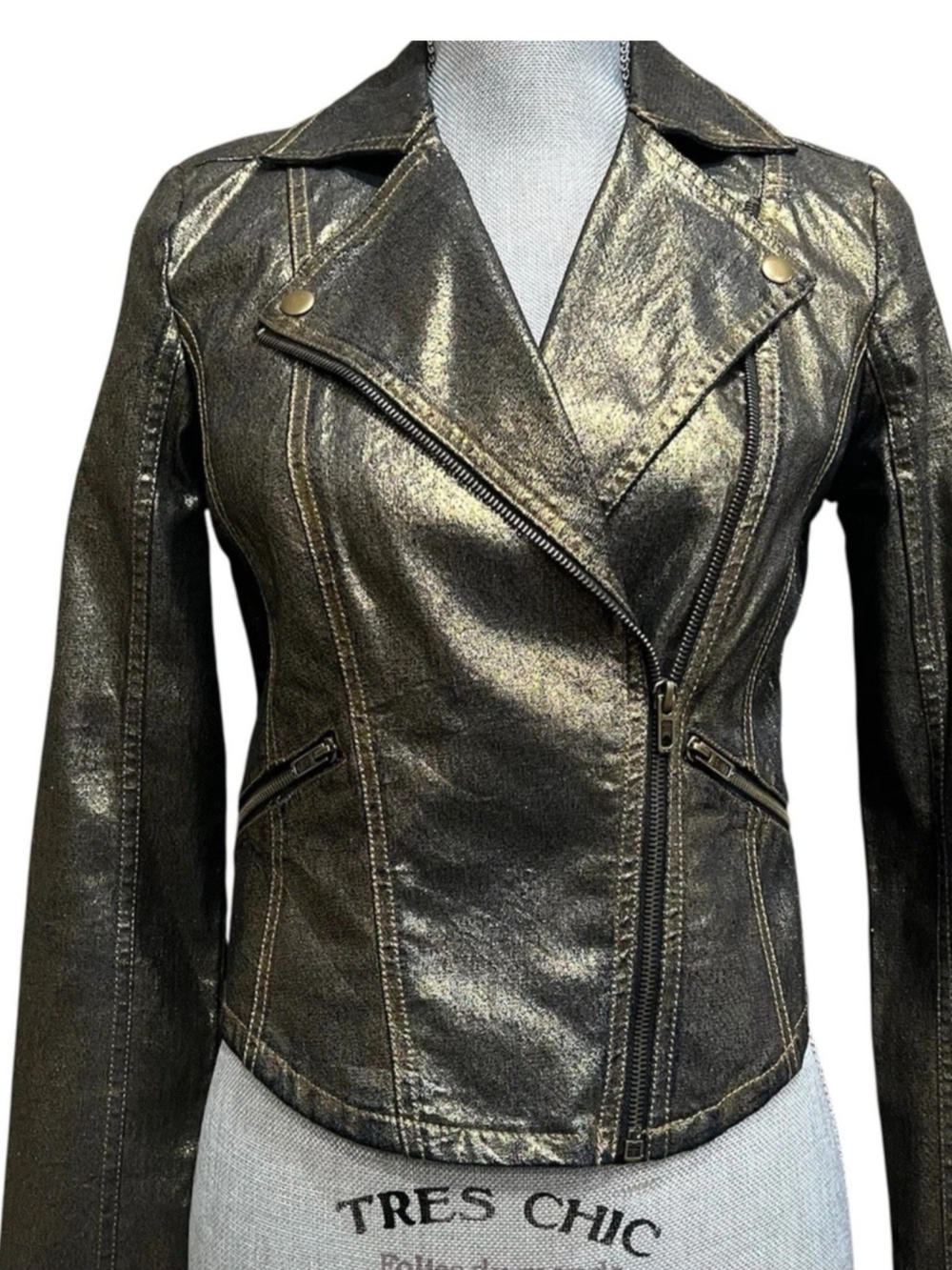 Rock & Republic Metallic Gold Leather Moto Jacket